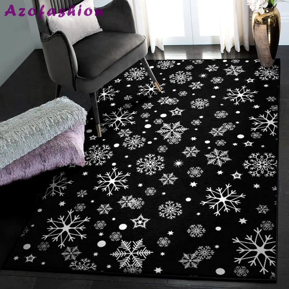 Snowman washable rugs, black snowflake pattern rug Rectangle Rug