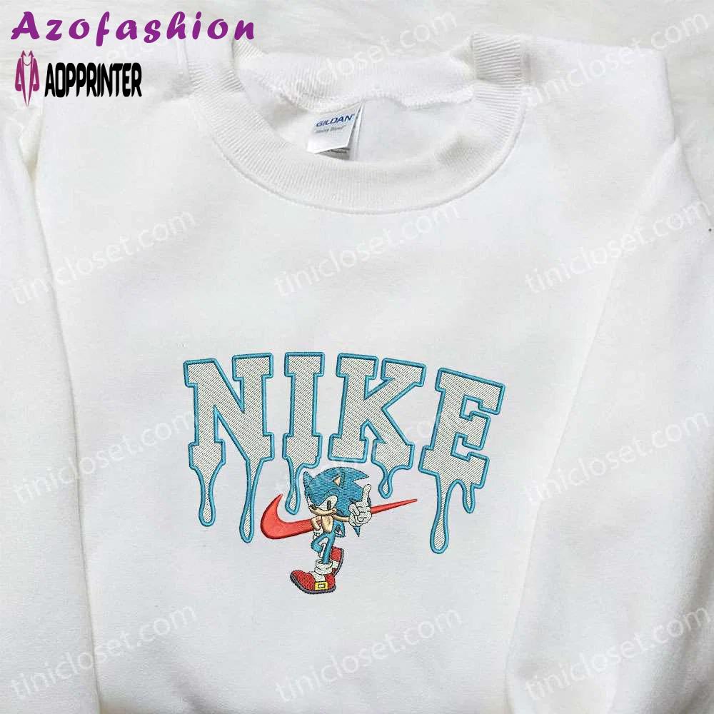 Sonic x nike cartoon embroidered hoodie & shirt: best birthday gift ideas Embroidered Shirt
