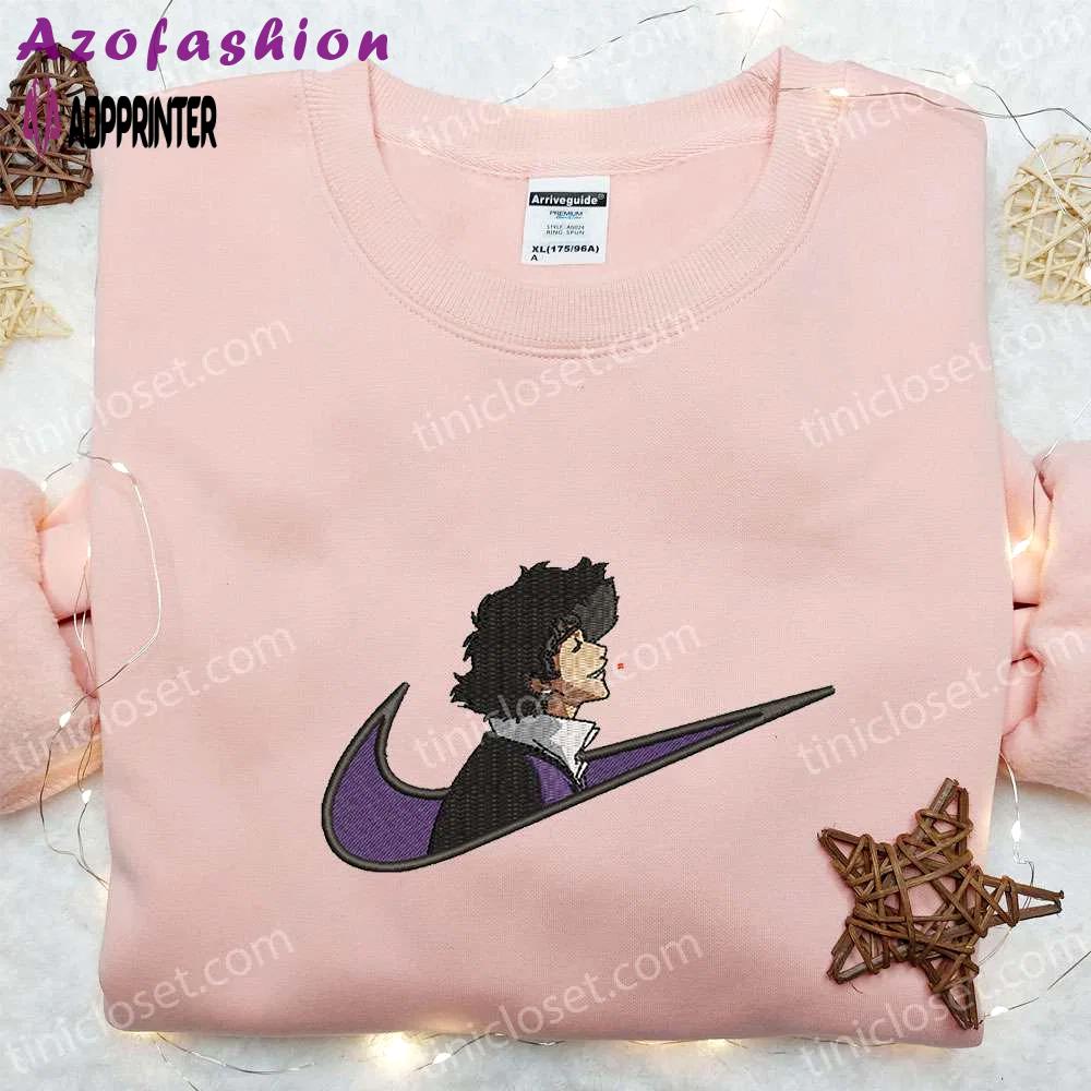 Spike spiegel x swoosh embroidered t-shirt & cowboy bebop anime hoodie: nike inspired sweatshirt Embroidered Shirt