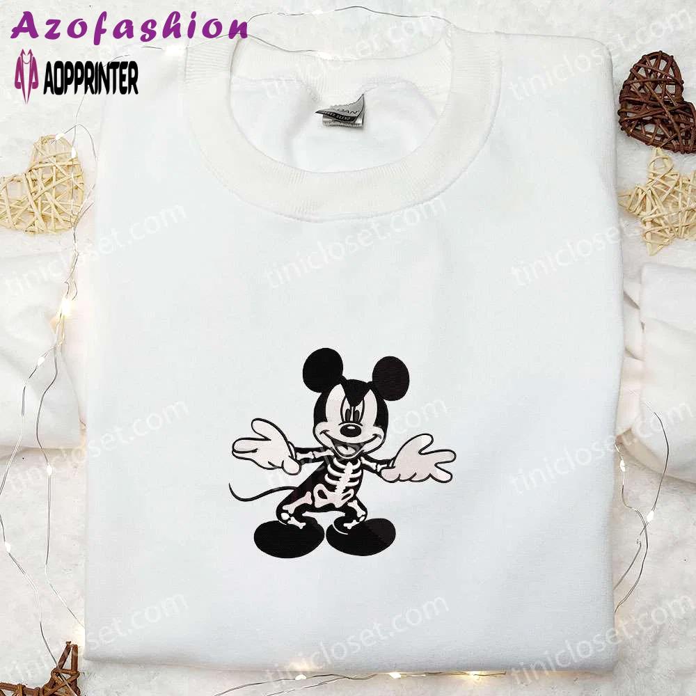 Spook-tacular mickey mouse skeleton halloween shirt – best disney embroidered gift for family Embroidered Shirt