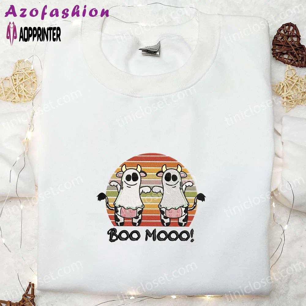 Spooktacular funny ghost cow sweatshirt – perfect for halloween farm animal embroidered design Embroidered Shirt
