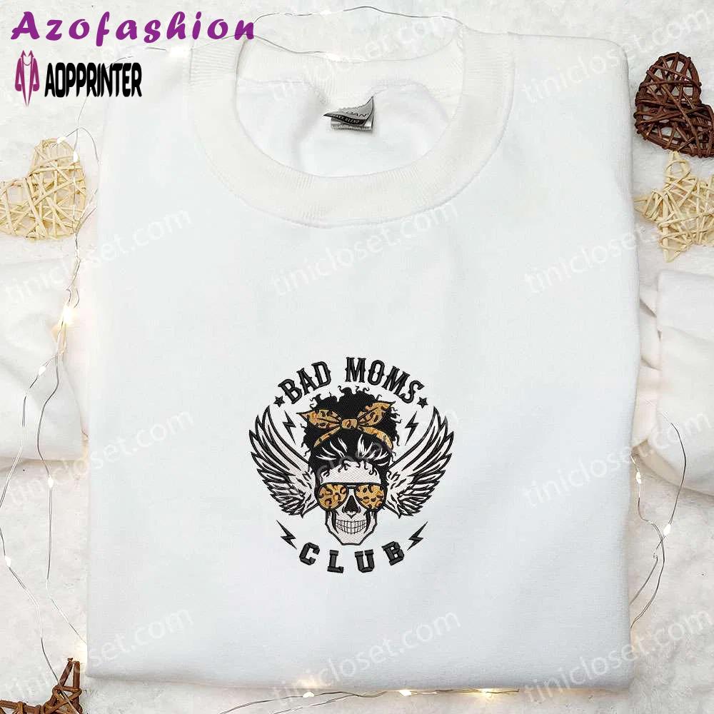 Spooky bad moms club skull embroidered sweatshirt: halloween hoodie & best gift ideas Embroidered Shirt