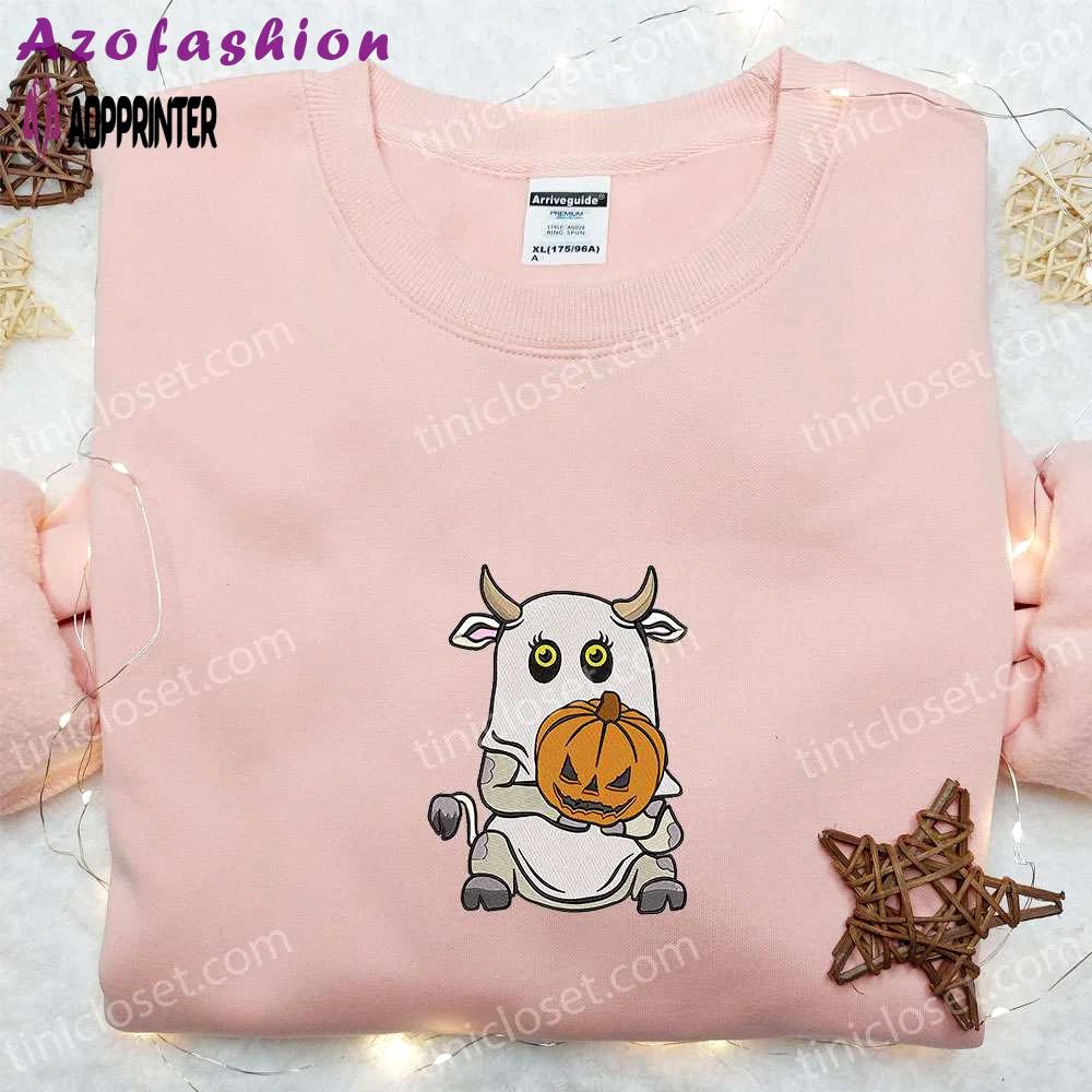 Spooky boo ghost cow embroidered sweatshirt – perfect halloween gift idea Embroidered Shirt