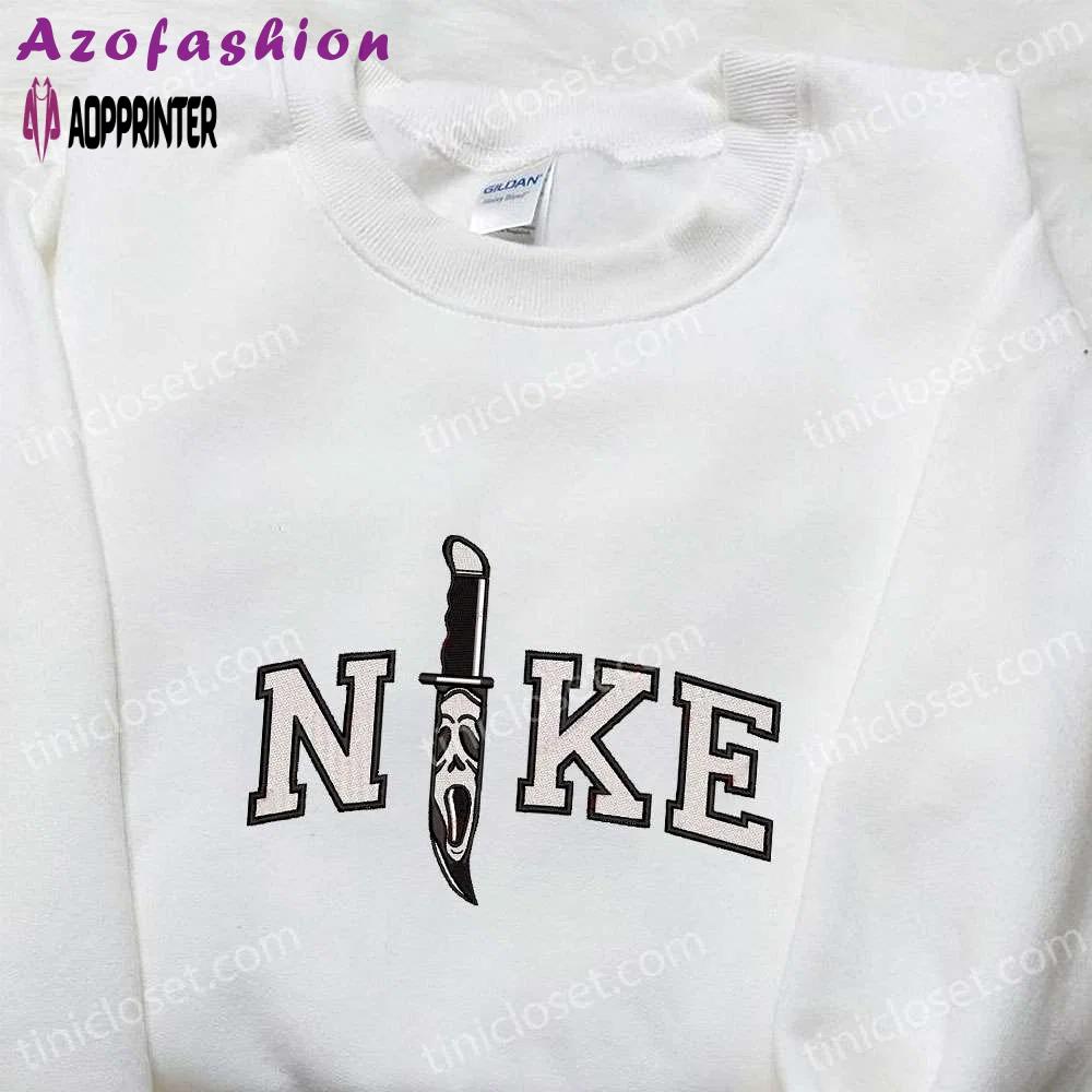 Spooky ghostface knife x nike movie embroidered shirt – perfect for halloween Embroidered Shirt
