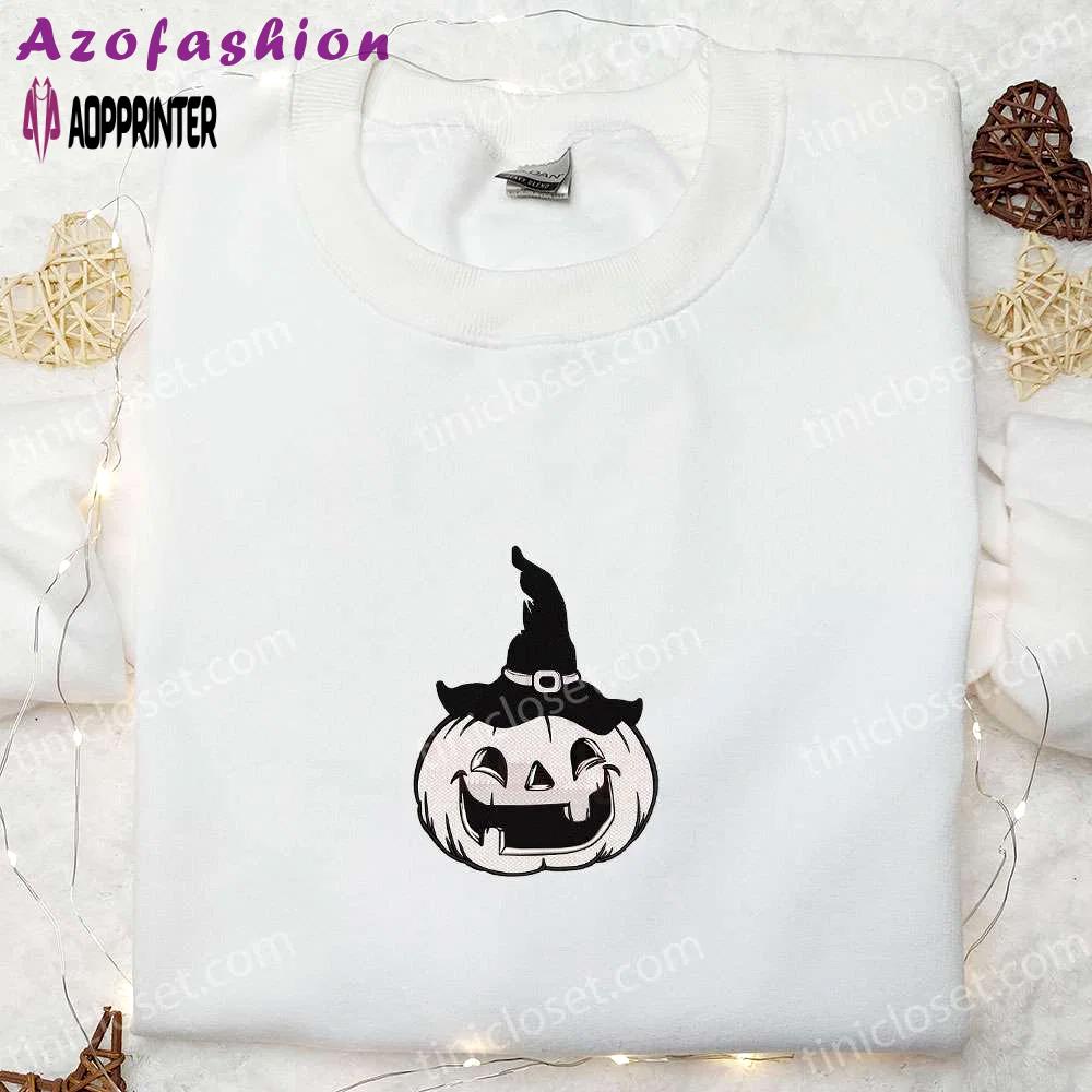 Spooky & hilarious: laughing halloween pumpkin embroidered shirt – perfect for funny & cool halloween looks! Embroidered Shirt
