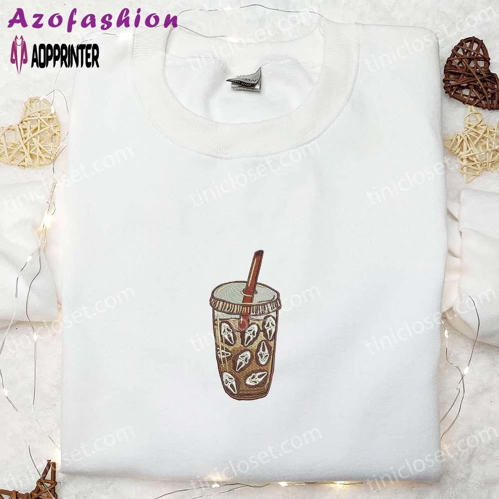 Spooky horror coffee & halloween embroidered shirt – perfect family halloween gift! Embroidered Shirt