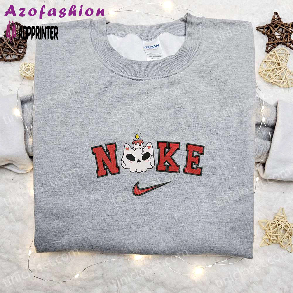 Spooky nike x skull halloween hoodie & t-shirt: best family gifts Embroidered Shirt