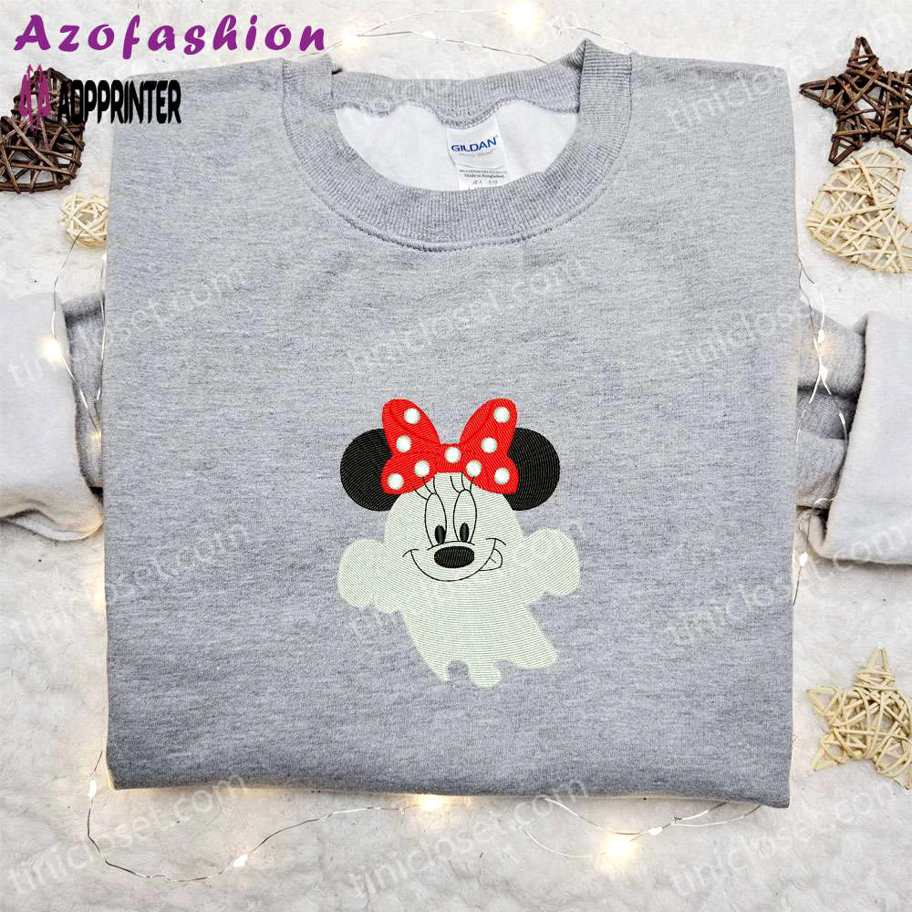 Spooky smiling boo minnie embroidered shirt: perfect disney halloween gift! Embroidered Shirt