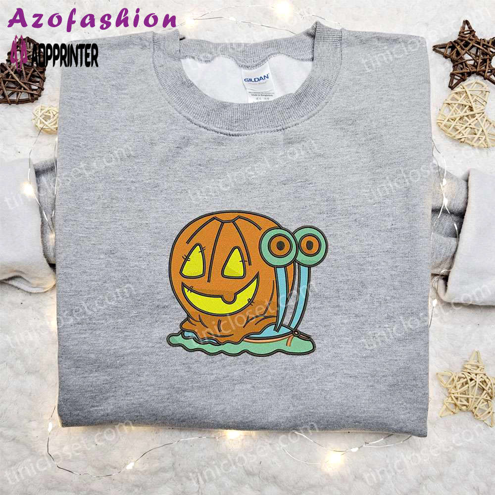 Spooky snail pumpkin halloween t-shirt & hoodie: best family gift ideas Embroidered Shirt