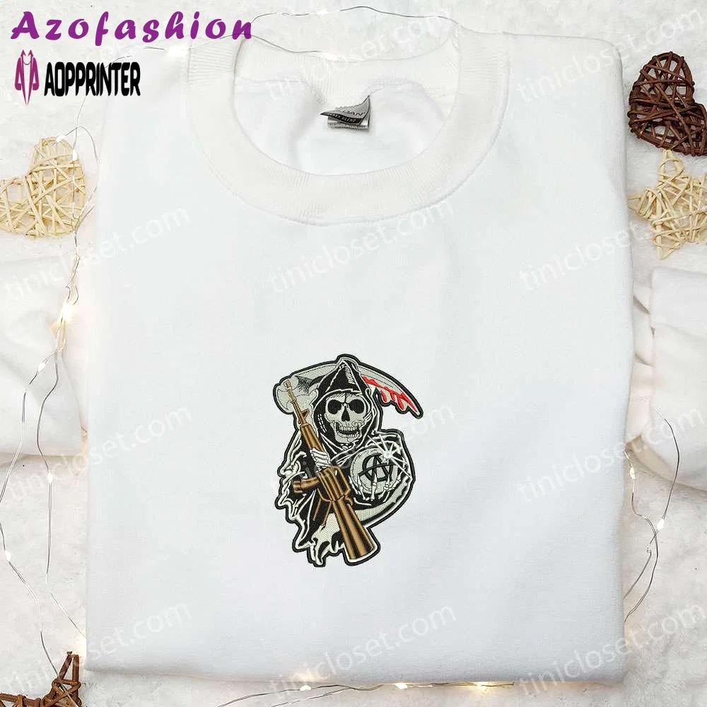 Spooky style: angel of death embroidered shirt & halloween hoodie – best halloween gifts Embroidered Shirt