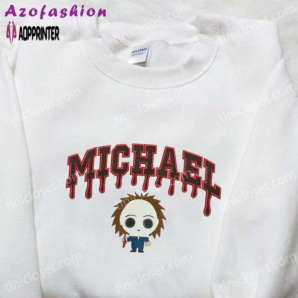 Spooky style: michael myers embroidered hoodie & horror movie characters shirt – best halloween gift ideas Embroidered Shirt