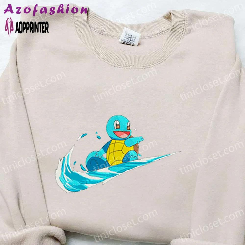 Squirtle x swoosh anime hoodie & pokemon shirt: best family gift ideas Embroidered Shirt