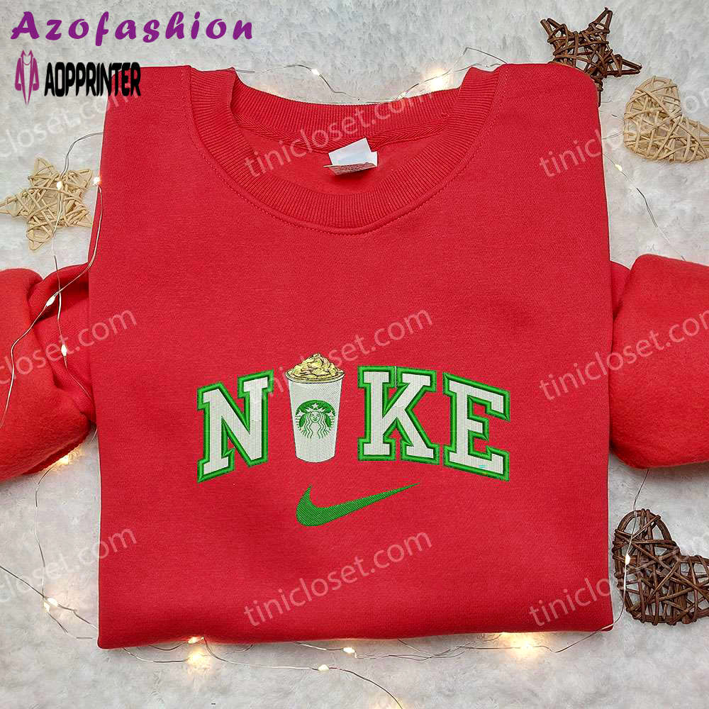 Starbucks cup x nike embroidered sweatshirt: favorite drink inspired shirt Embroidered Shirt