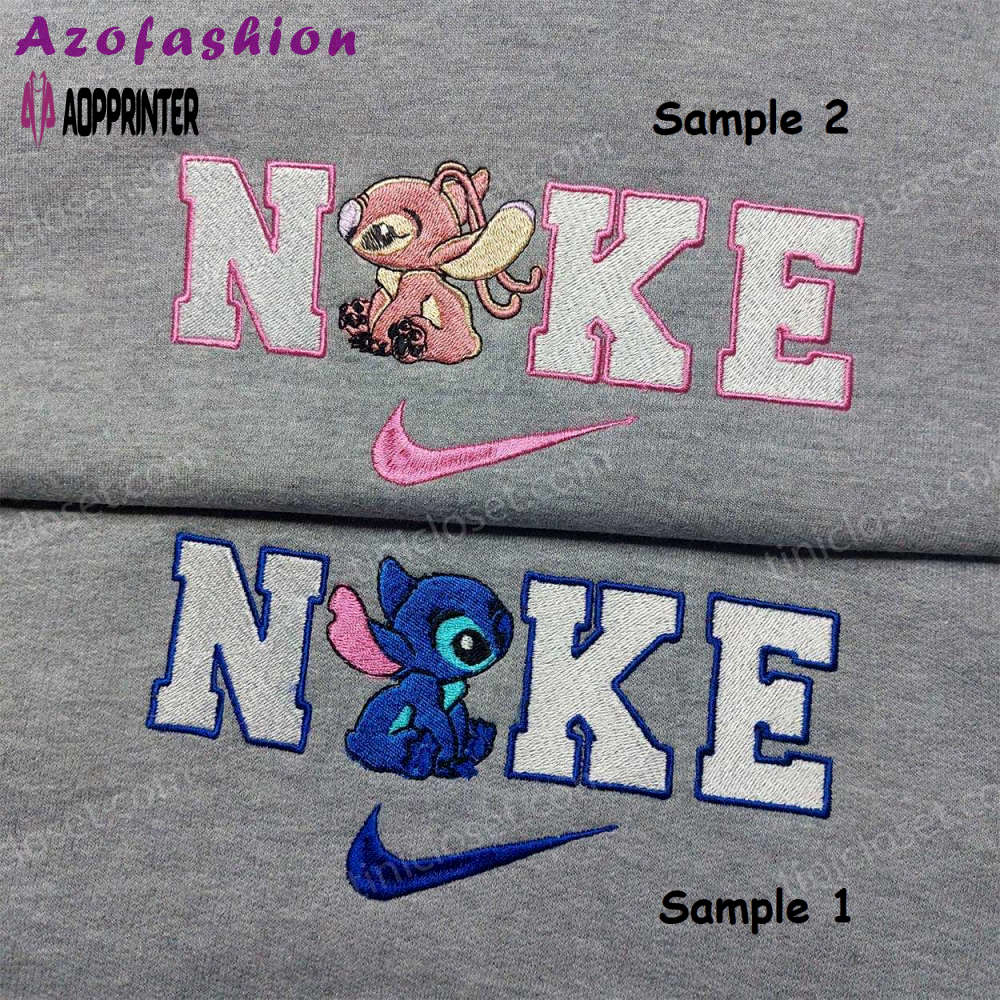 Stitch angel nike embroidered shirt – customized & matching couple shirt Embroidered Shirt