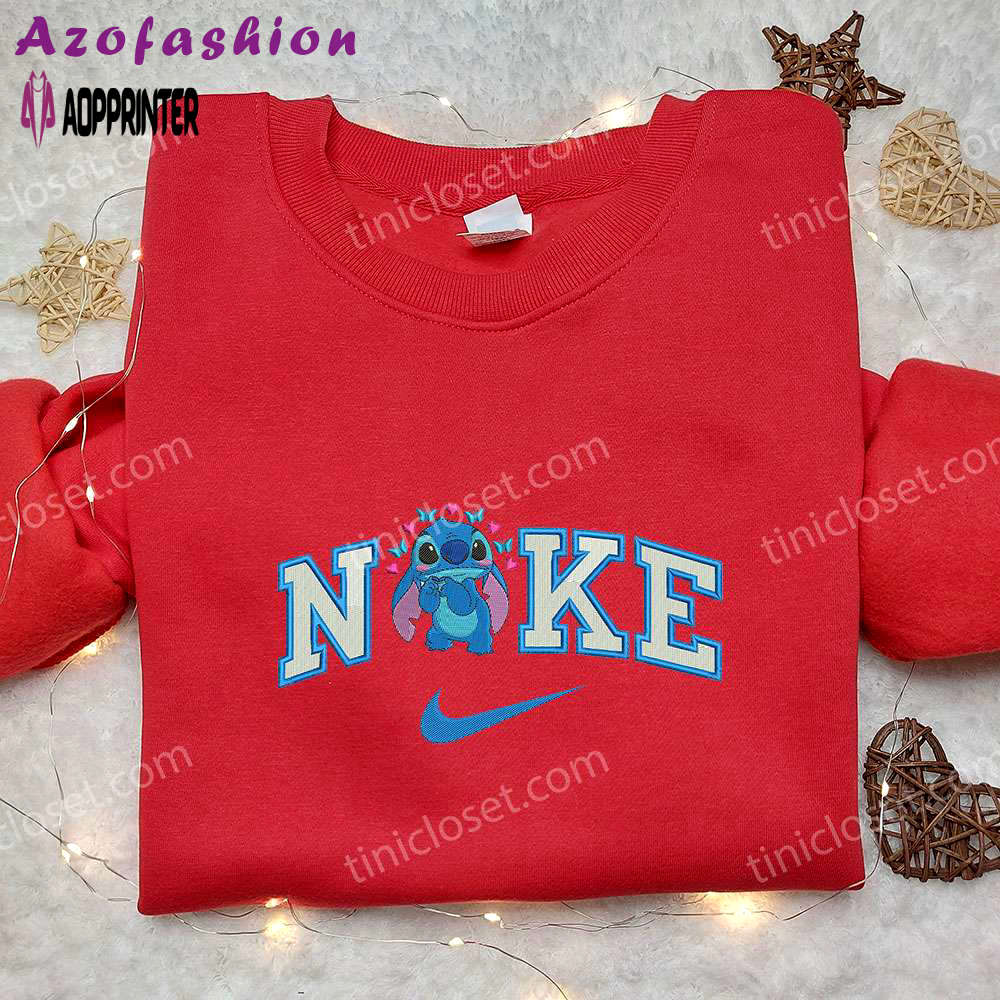 Stitch butterfly x nike embroidered sweatshirt: best valentine’s day gift nike inspired shirt Embroidered Shirt