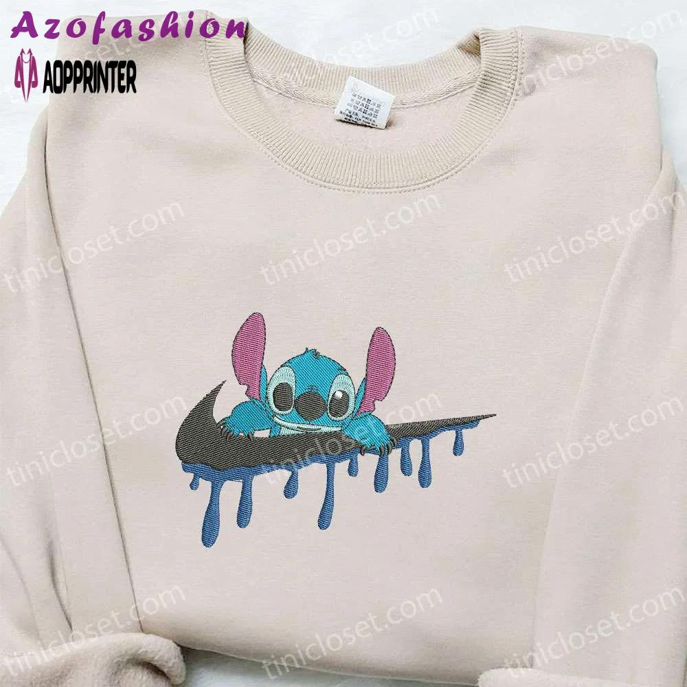 Stitch cartoon x swoosh embroidered shirt: halloween & disney characters – best family gift ideas Embroidered Shirt