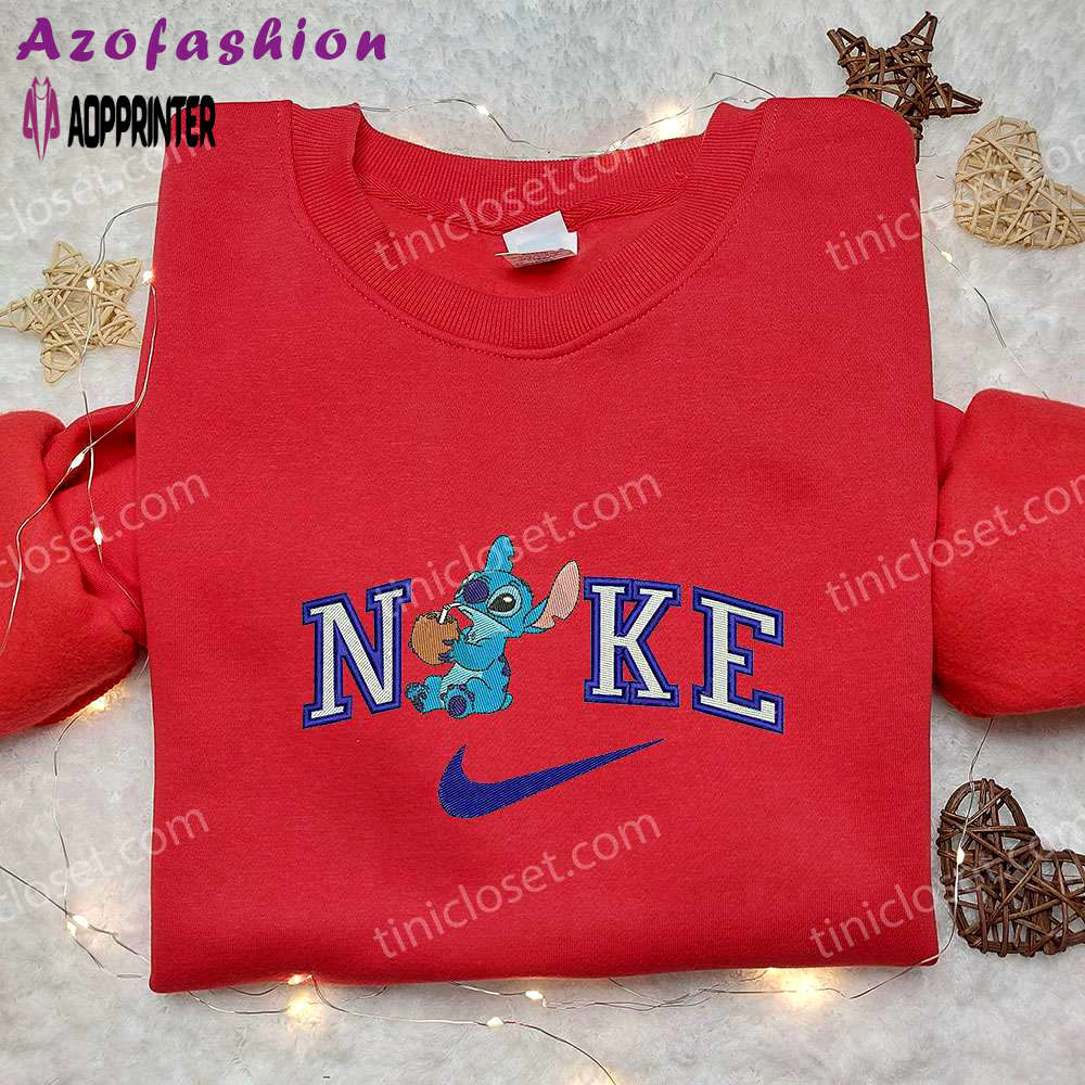 Stitch coconut x nike embroidered sweatshirt – lilo and stitch cartoon shirt nike inspired Embroidered Shirt