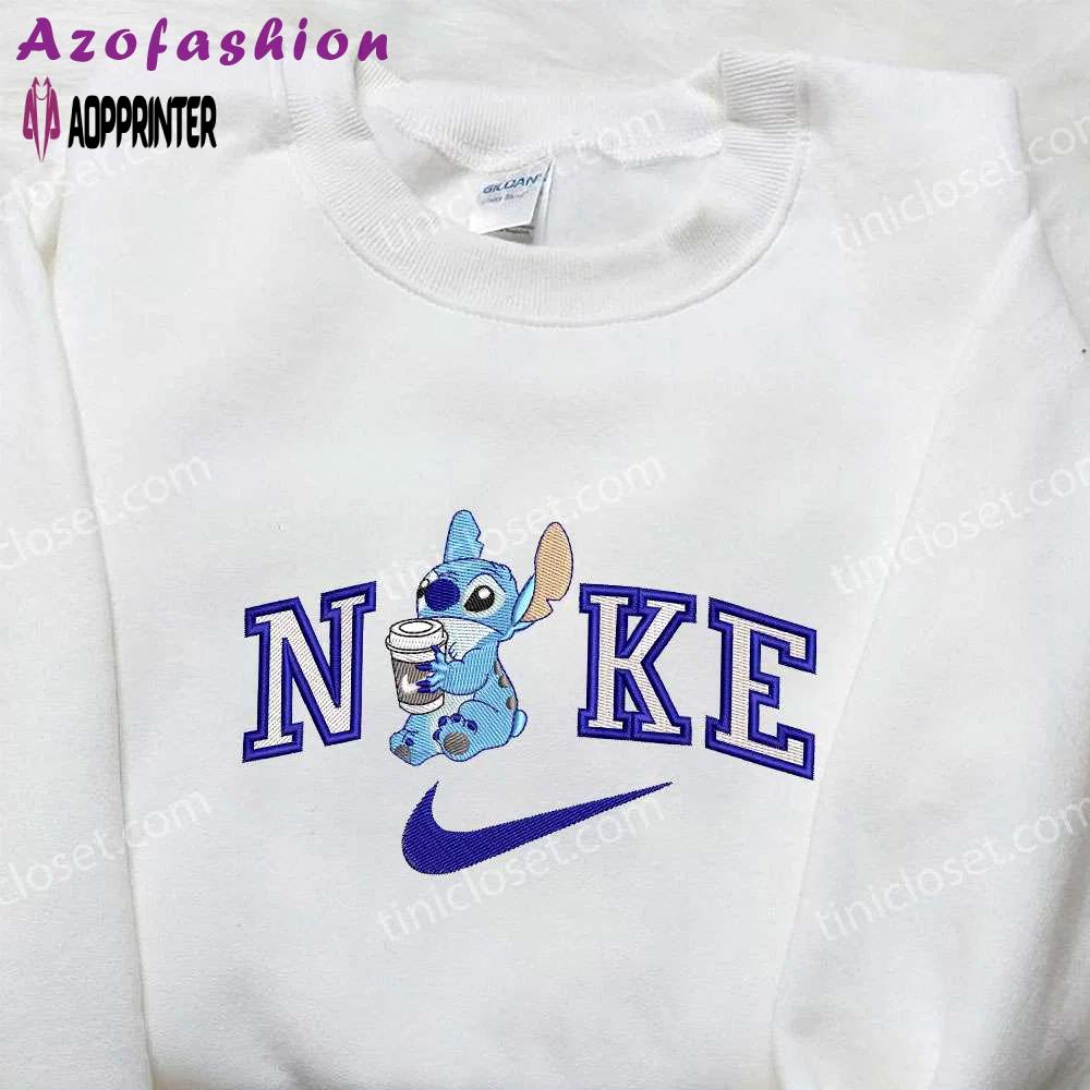 Stitch coffee x nike embroidered sweatshirt lilo and stitch shirt nike inspired embroidery Embroidered Shirt