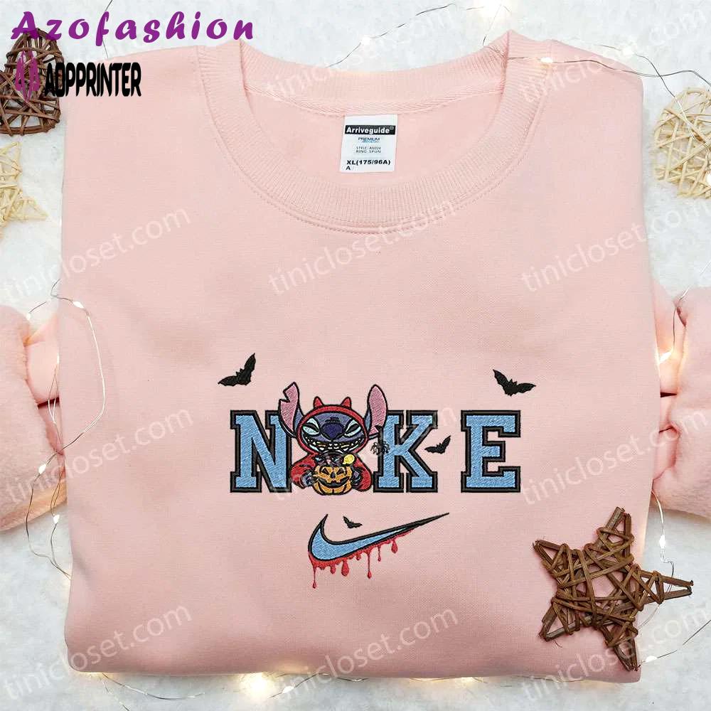 Stitch devil pumpkin x nike embroidered sweatshirt & lilo and stitch disney shirt – best halloween gift Embroidered Shirt