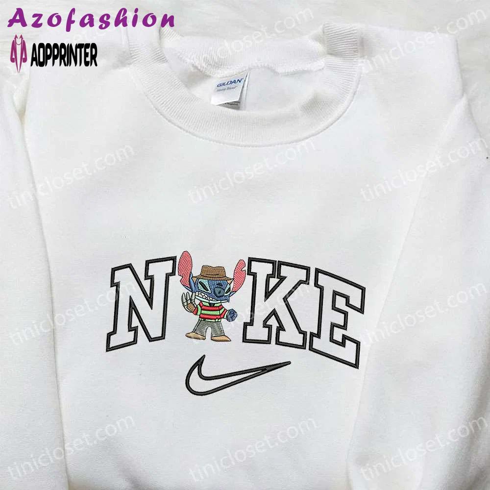 Stitch freddy krueger x nike embroidered hoodie – nike inspired shirt best halloween gift ideas Embroidered Shirt