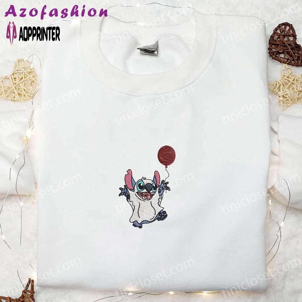 Stitch ghost balloon hoodie & lilo and stitch halloween t-shirt – best halloween gift ideas Embroidered Shirt
