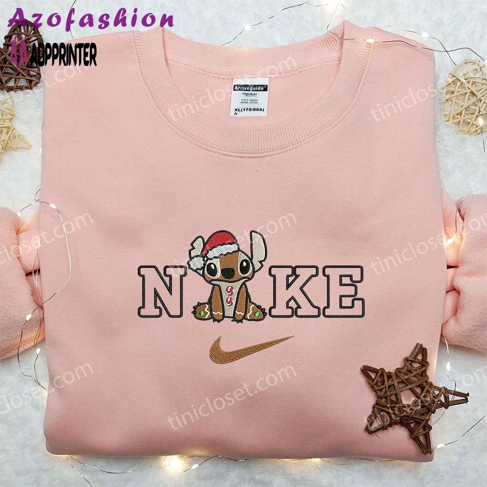 Stitch gingerbread x nike embroidered sweatshirt: best christmas gift nike inspired shirt Embroidered Shirt