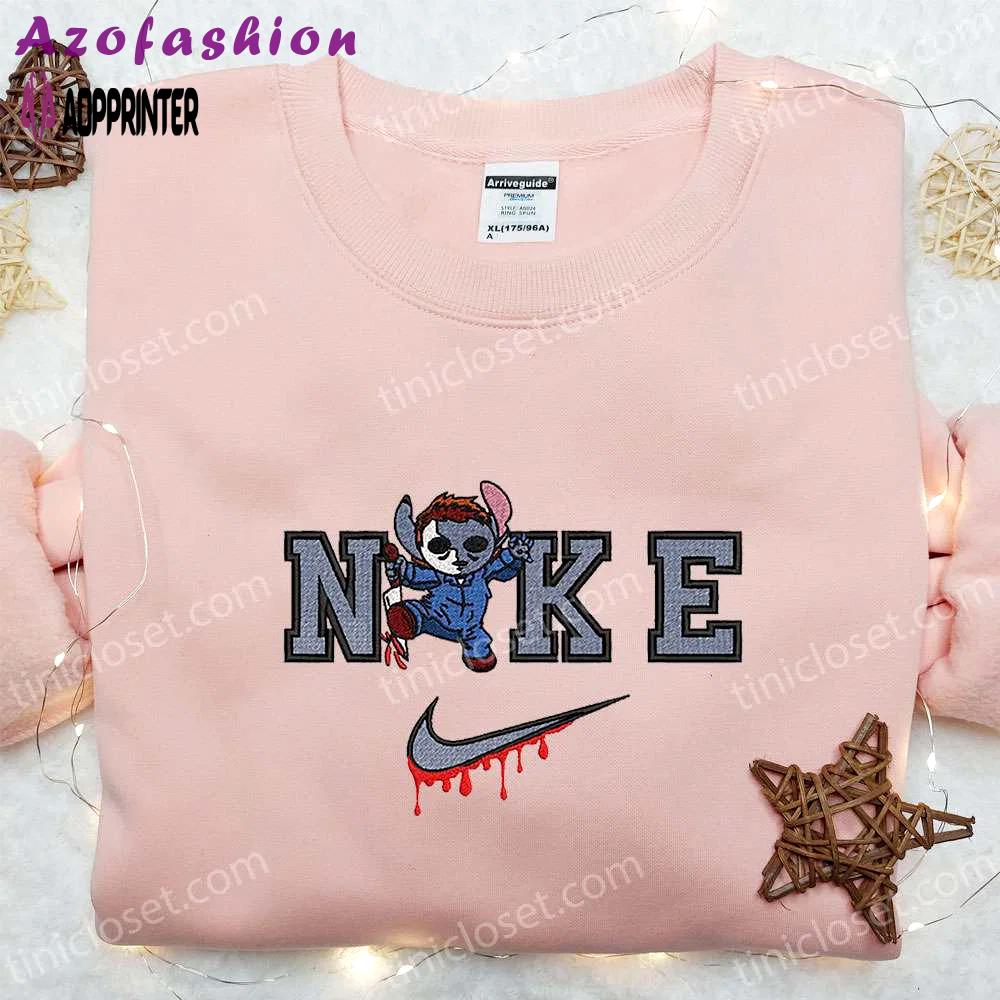 Stitch michael myers x nike embroidered hoodie & shirt – best halloween gift ideas Embroidered Shirt