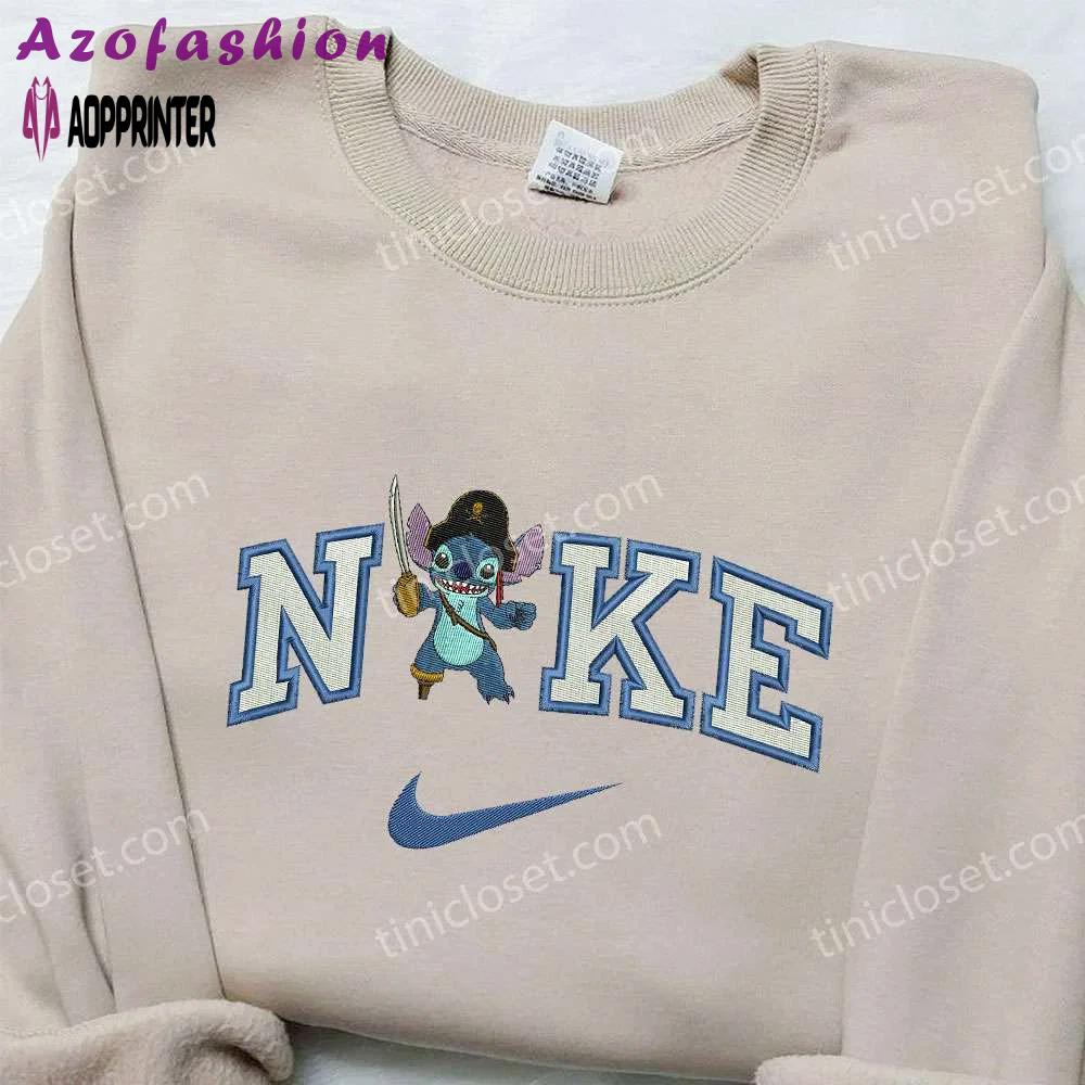 Stitch pirate x nike embroidered sweatshirt: lilo and stitch shirt nike inspired design Embroidered Shirt