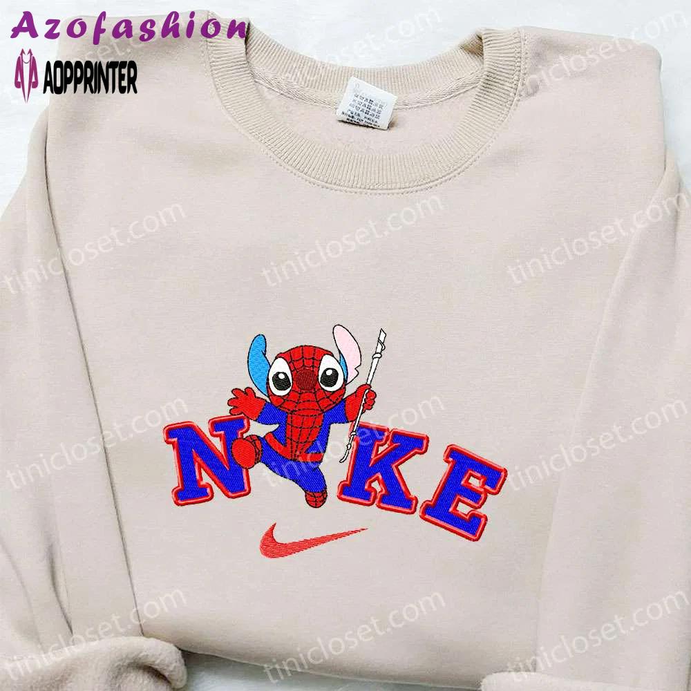 Stitch spider-man x nike cartoon embroidered shirt – lilo and stitch family gift Embroidered Shirt