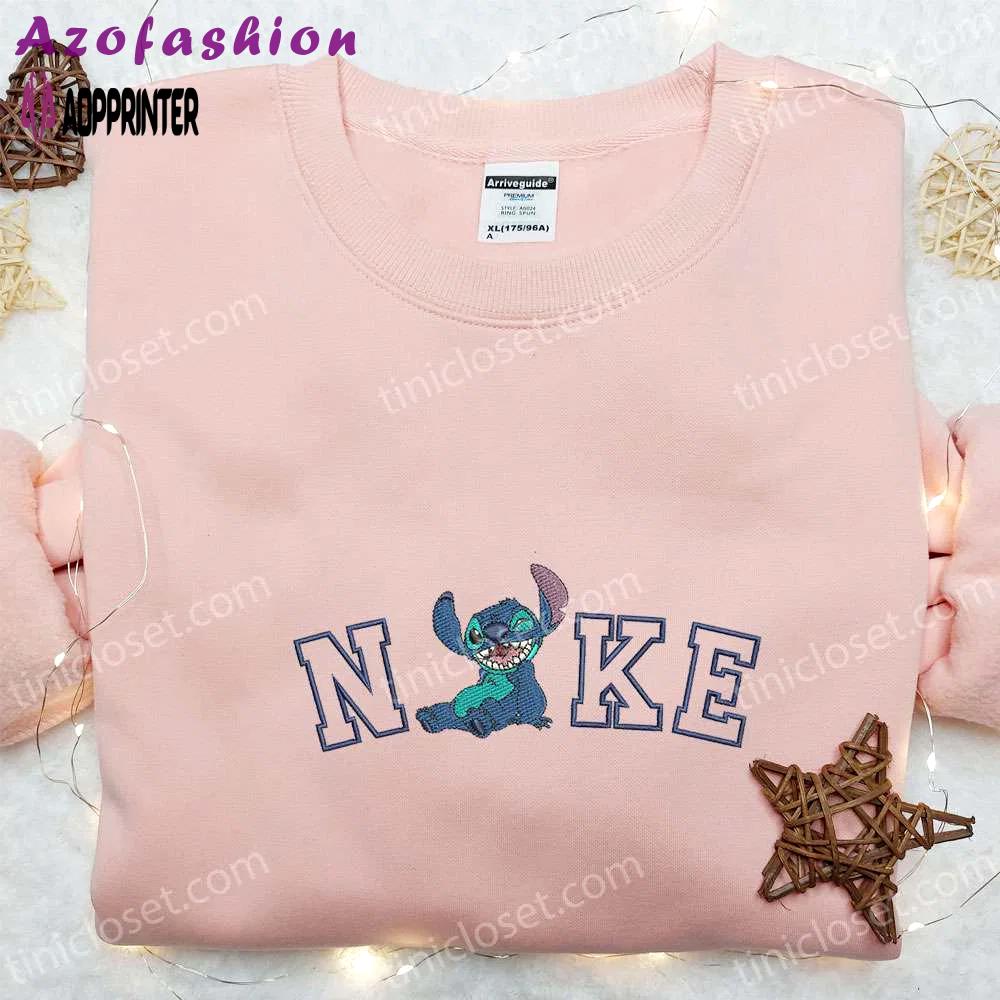 Stitch x nike cartoon embroidered shirt – lilo and stitch inspired nike shirt Embroidered Shirt