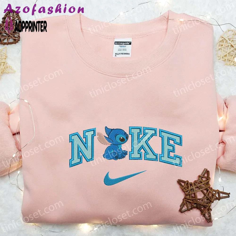 Stitch x nike cartoon embroidered sweatshirt: best gift idea for family nike inspired hoodie Embroidered Shirt