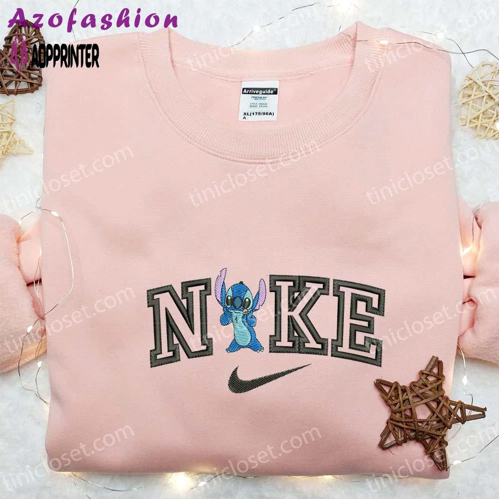 Stitch x nike cartoon embroidered sweatshirt: best nike inspired hoodie perfect family gift Embroidered Shirt