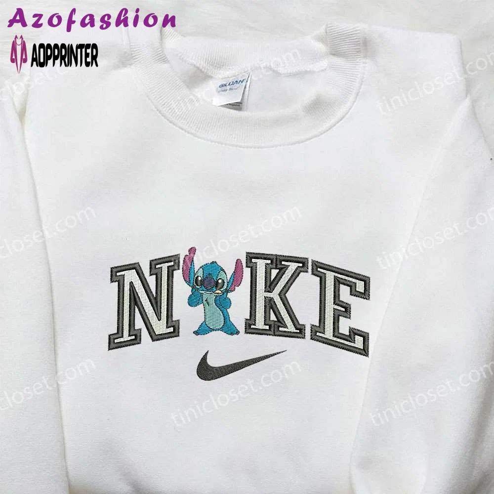 Stitch x nike embroidered sweatshirt: lilo and stitch cartoon shirt nike inspired design Embroidered Shirt