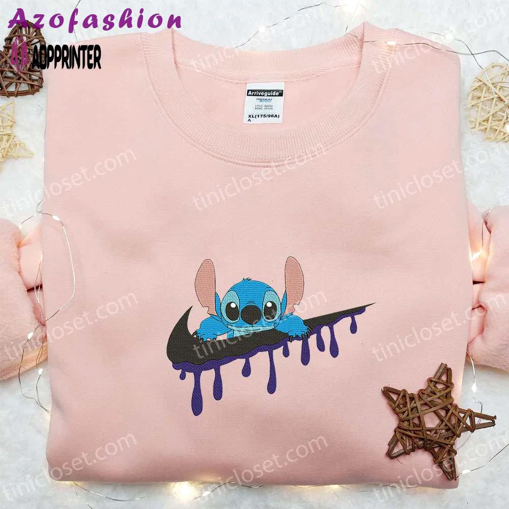 Stitch x swoosh cartoon embroidered sweatshirt – nike inspired hoodie best family gift ideas Embroidered Shirt