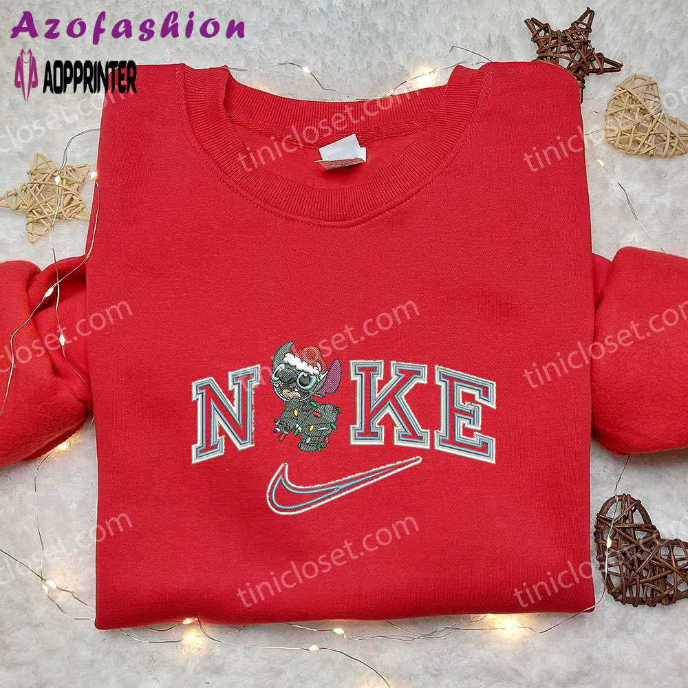 Stitch xmas x nike embroidered sweatshirt – best christmas gift idea with nike inspired embroidery Embroidered Shirt