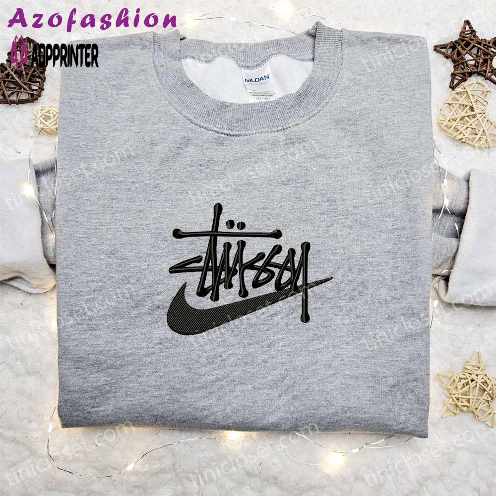 Stussy x swoosh embroidered sweatshirt: nike inspired hoodie perfect family gift Embroidered Shirt