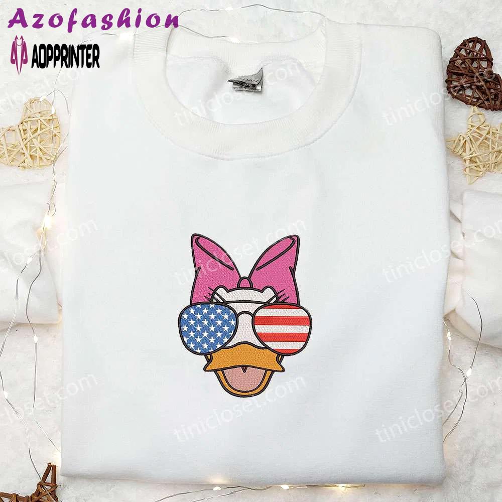 Stylish american daisy duck embroidered shirt with glasses – perfect disney national day gift Embroidered Shirt