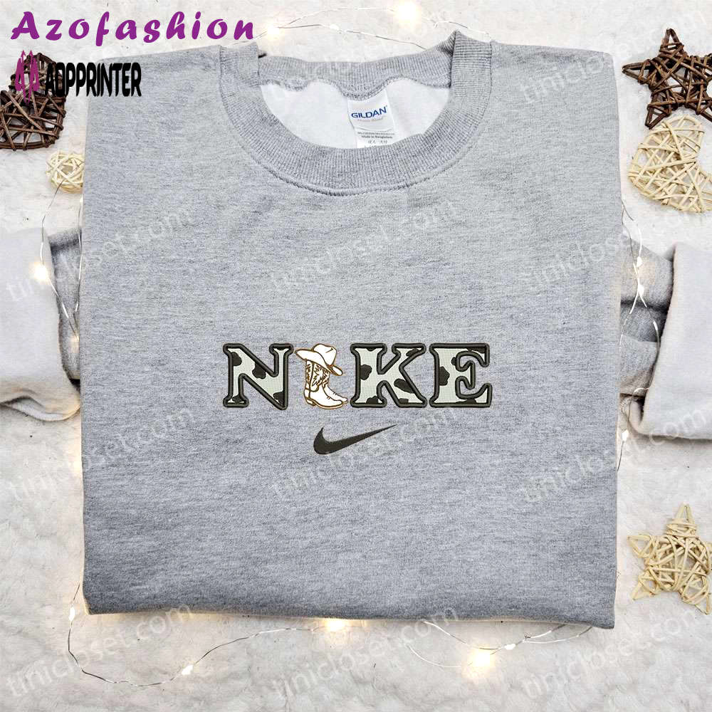 Stylish cowboy boots & hat x nike shirt & hoodie: best family gifts Embroidered Shirt
