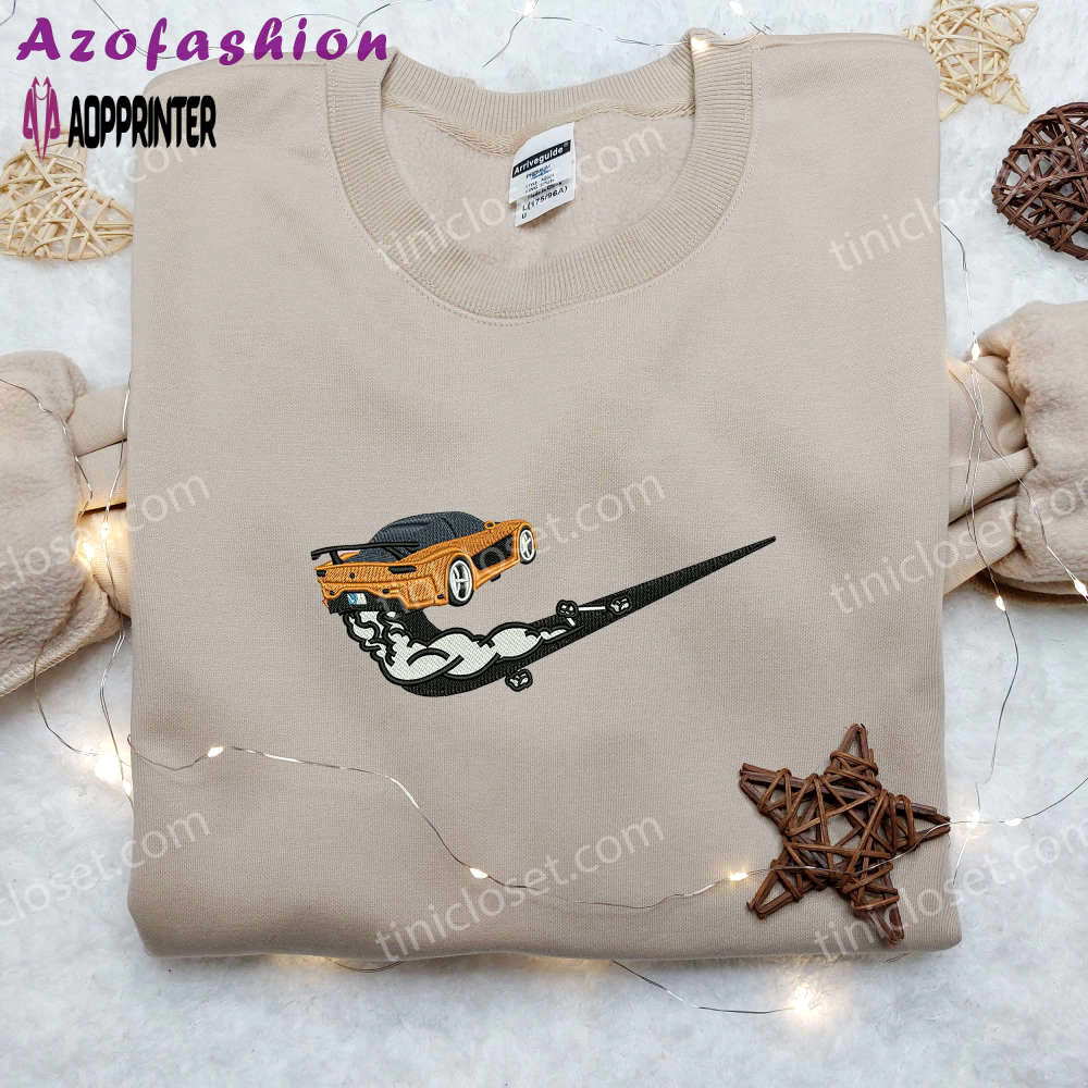 Stylish drift car x nike embroidered shirt: transportation inspired nike tee Embroidered Shirt