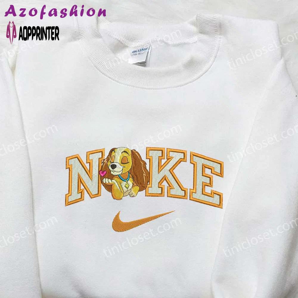 Stylish lady x nike embroidered shirt: lady and the tramp design customized nike shirt Embroidered Shirt