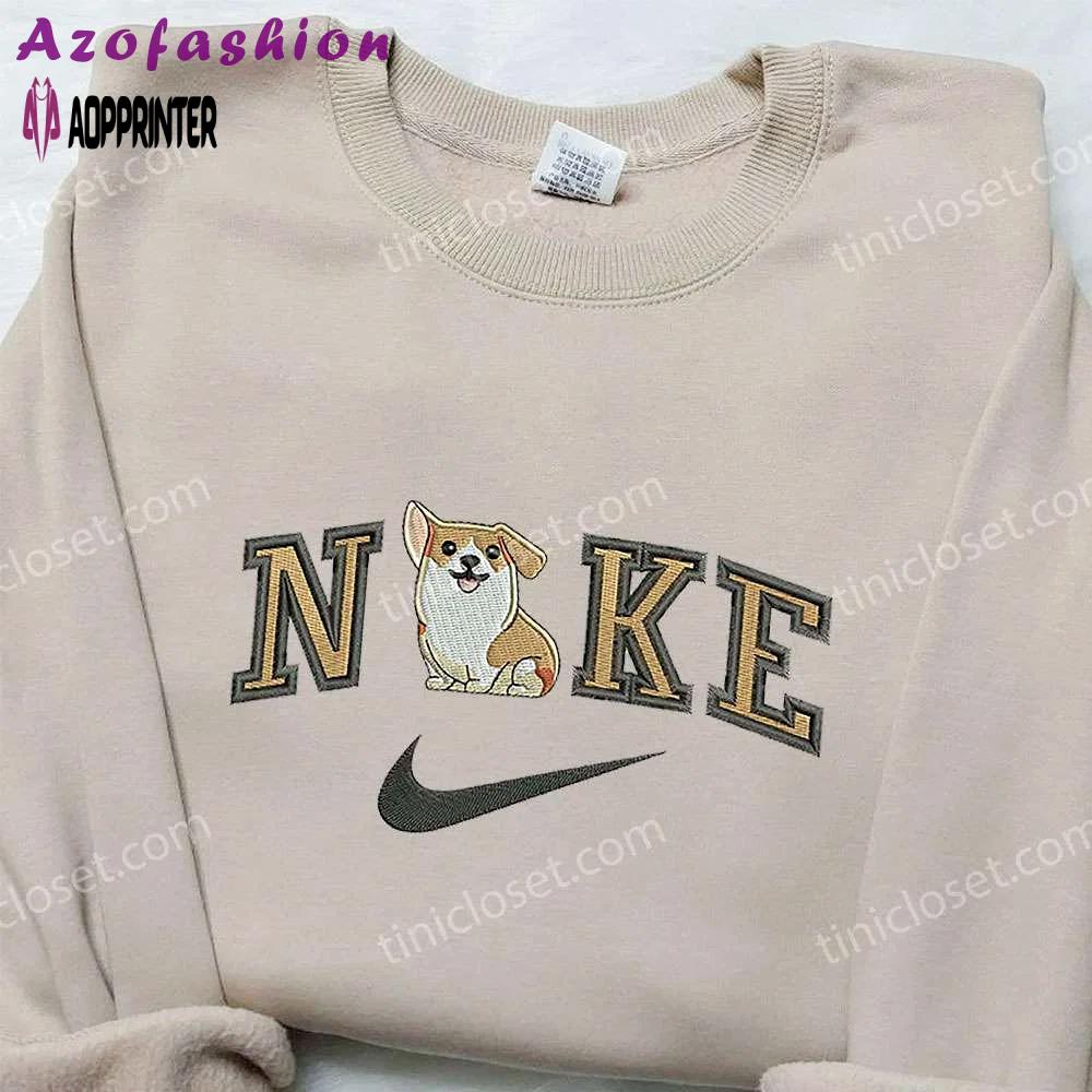 Stylish welsh corgi x nike embroidered hoodie & animal shirt nike inspired design Embroidered Shirt