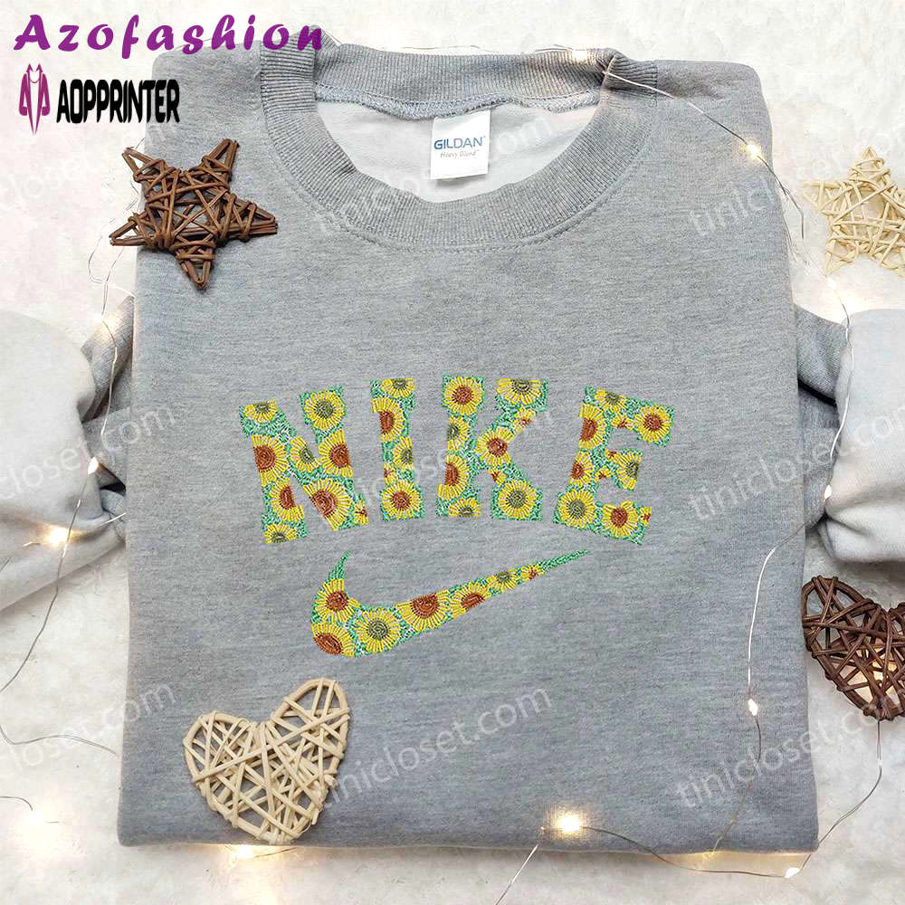 Sun flowers x nike embroidered sweatshirt: best nike inspired birthday gift for family Embroidered Shirt