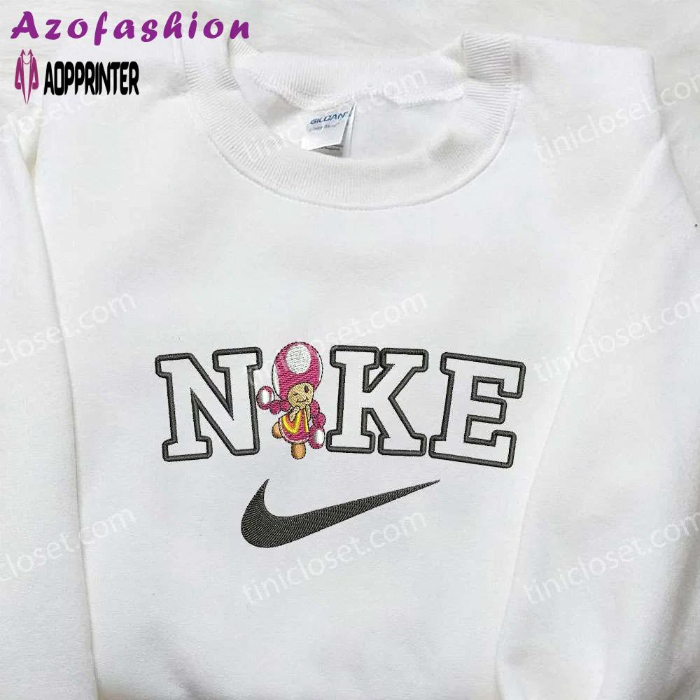 Super mario nike embroidered hoodie & shirt: toadette collaboration – get the ultimate nintendo inspired fashion! Embroidered Shirt