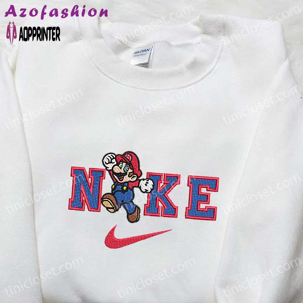 Super mario x nike cartoon embroidered shirt: fun & stylish nike inspired apparel Embroidered Shirt