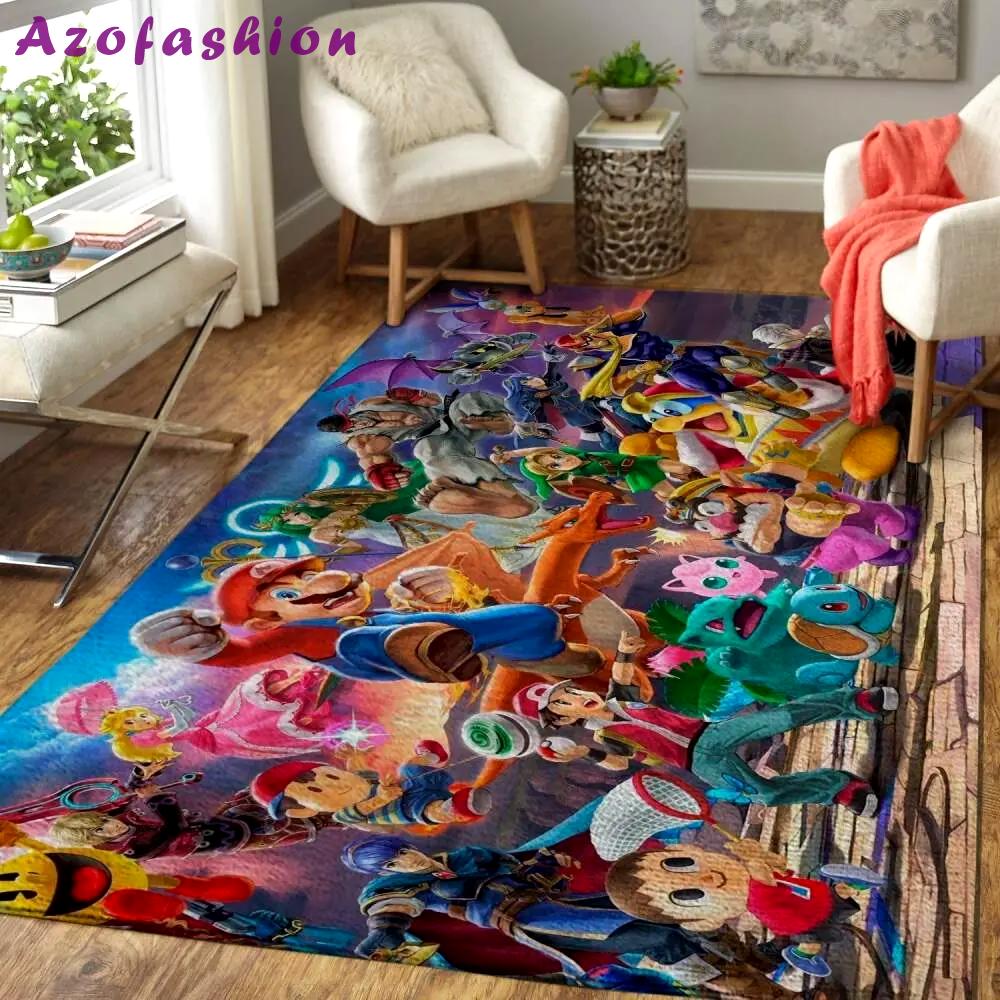 Super smash bros. characters area rug gaming rug regtangle carpet floor decor home decor Rectangle Rug