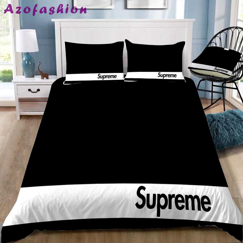 Supreme black white logo type 267 Bedding Sets bedclothes duvet home decor premium fashion brand luxury ideas sheets bedspread bed linen hyperbeast Bedroom covers blankets