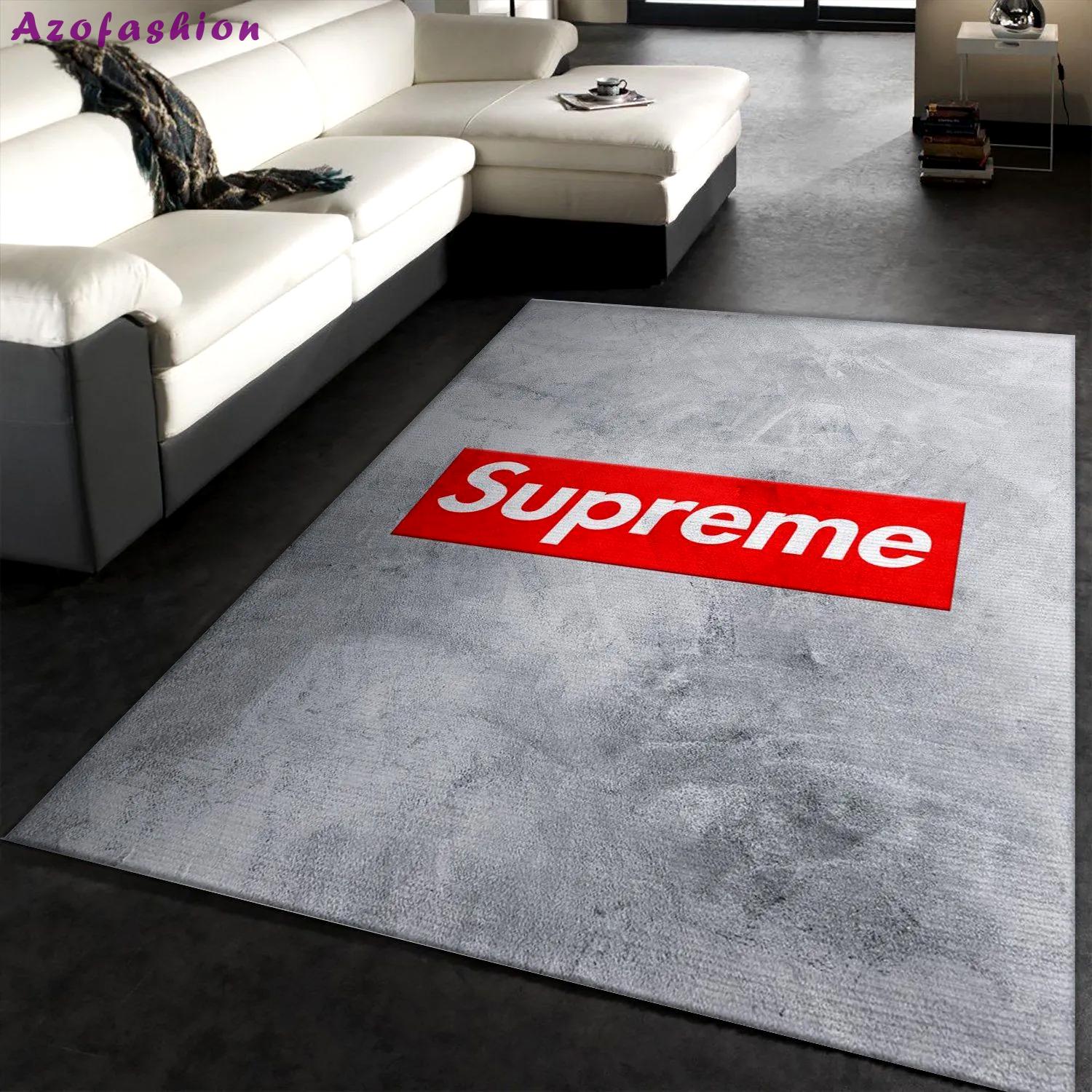Supreme logo type 131. Upgrade Your Living Room with Luxury Home Decor: Area Carpets, Floor Decor, Door Mats, and Hot Gift Items with style a High-End Fashion Brand Rectangle Rug