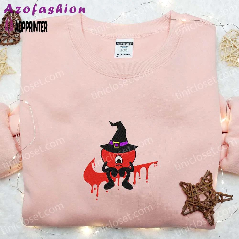 Swoosh sad heart witch bad bunny embroidered t-shirt: best halloween gift ideas for family Embroidered Shirt