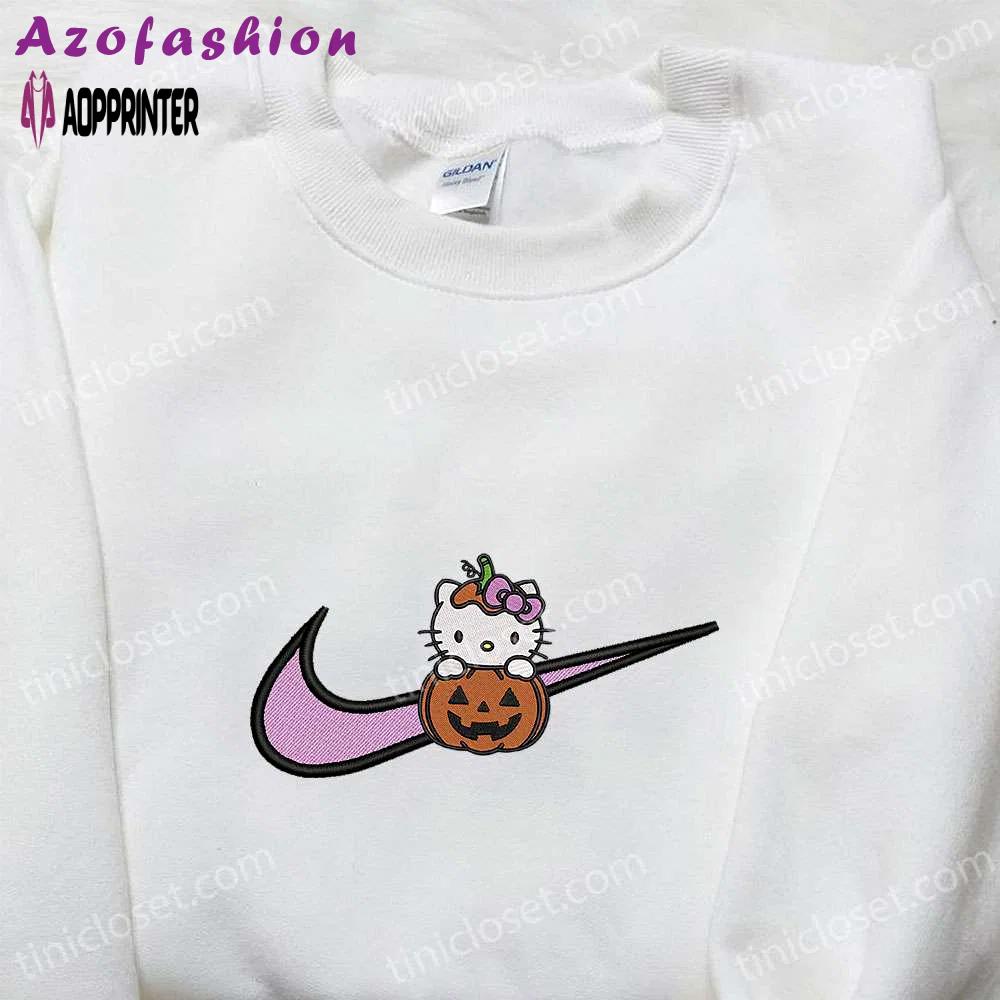 Swoosh x hello kitty halloween pumpkin sweatshirt: nike anime hoodie best gifts for daughter Embroidered Shirt