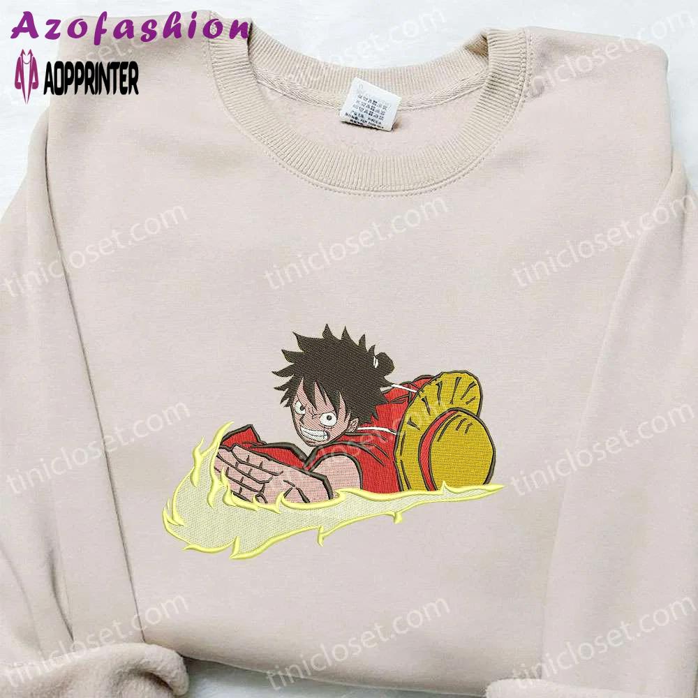 Swoosh x monkey d luffy embroidered hoodie & one piece shirt – custom embroidery Embroidered Shirt